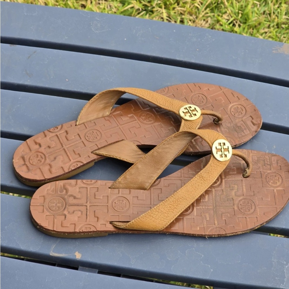 Tory Burch Sandals Size 9 Women Gold Brown Flats Casual - Picture 5 of 11